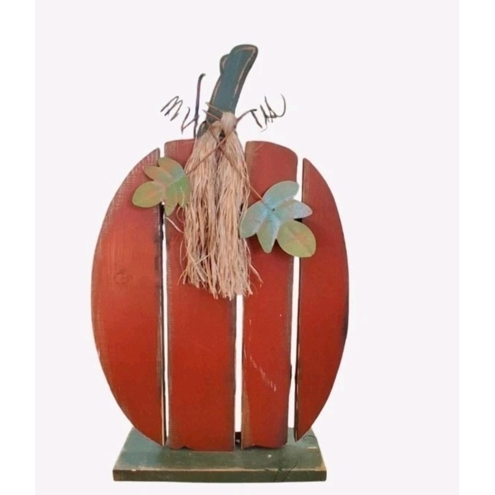 Decorative Wooden Pumpkin With Metal‎ Leaves 23" tall, 14"wide